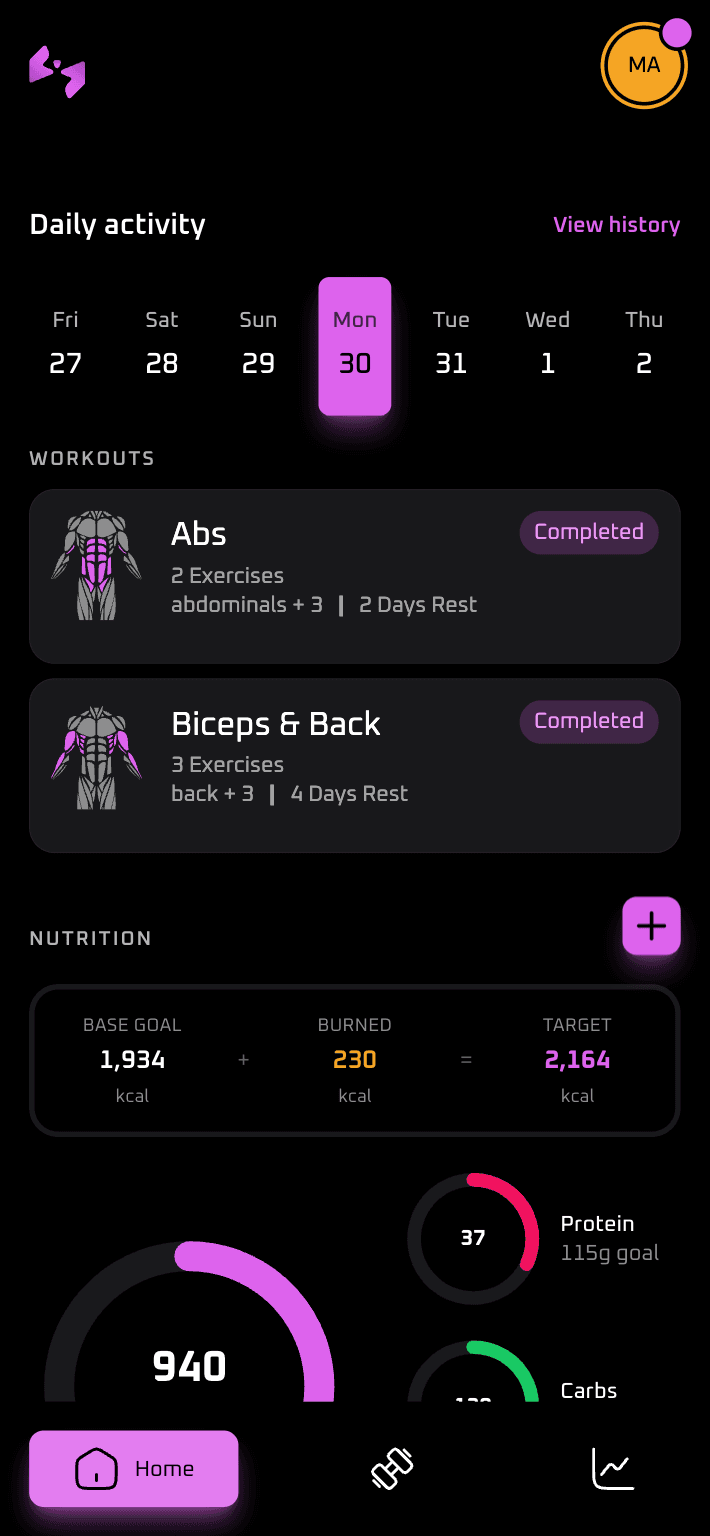 App interface showing routine schedule